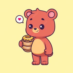 Cute bear holding honeycomb cartoon vector icon illustration. animal nature icon concept isolated