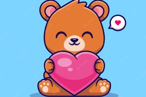 Cute bear holding love heart cartoon vector icon illustration. animal nature icon concept isolated