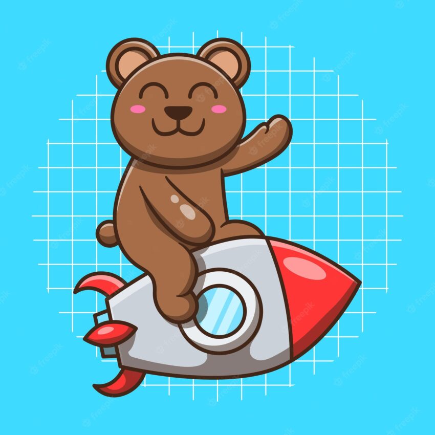 Cute bear riding a rocket vector illustration
