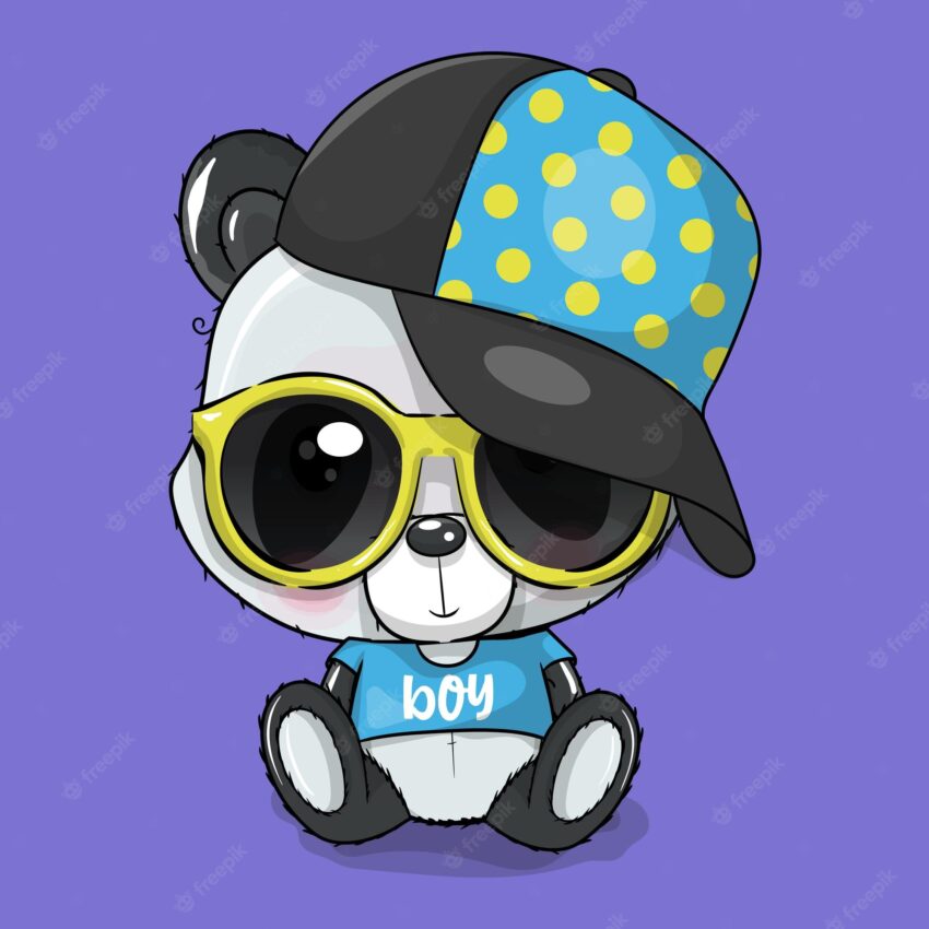 Cute cartoon panda with cap and glasses vector illustration