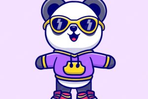 Cute cool panda wearing hoodie jacket cartoon vector icon illustration. animal nature isolated flat