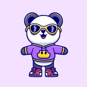 Cute cool panda wearing hoodie jacket cartoon vector icon illustration. animal nature isolated flat