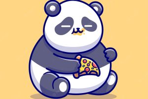 Cute fat panda eating pizza cartoon vector icon illustration animal food icon concept isolated flat