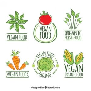 Cute hand drawn vegan restaurant logos