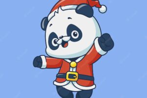 Cute happy santa claus panda cartoon illustration