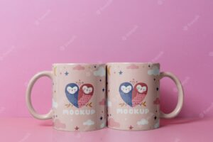 Cute love cup with pink background