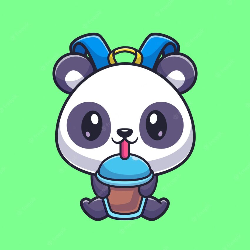 Cute panda bag drink boba milk tea cartoon vector icon illustration animal drink icon isolated