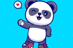 Cute panda cool panda waving hand cartoon vector icon illustration. animal nature icon isolated flat