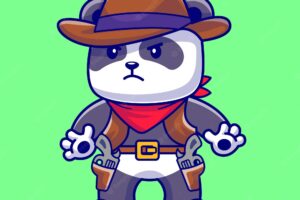 Cute panda cowboy cartoon vector icon illustration animal nature icon concept isolated premium flat