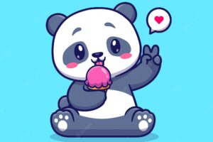 Cute panda eating ice cream cartoon vector icon illustration. animal food icon concept isolated premium vector. flat cartoon style
