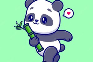 Cute panda holding bamboo cartoon vector icon illustration. animal nature icon concept isolated flat