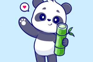 Cute panda holding bamboo cartoon vector icon illustration. animal nature icon concept isolated flat