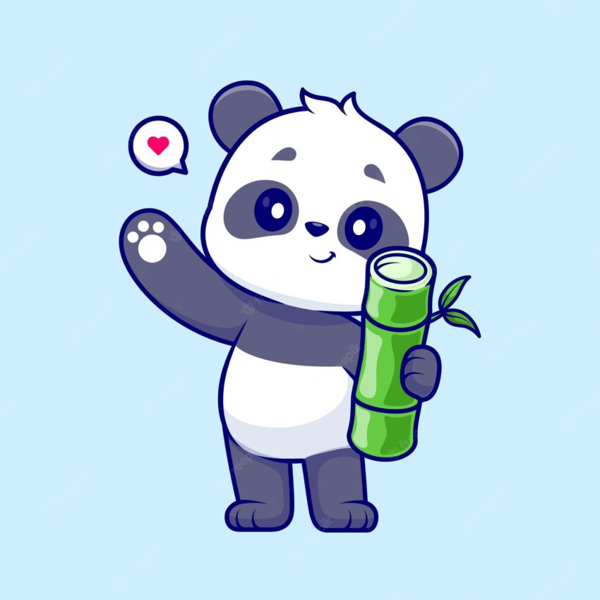Cute panda holding bamboo cartoon vector icon illustration. animal nature icon concept isolated flat