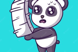 Cute panda holding pile of paper cartoon vector icon illustration