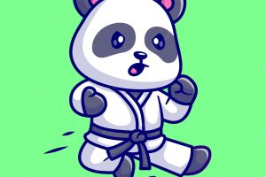 Cute panda karate cartoon vector icon illustration animal sports icon concept isolated premium flat