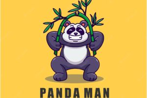 Cute panda man character mascot design