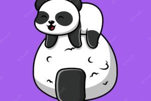 Cute panda on onigiri cartoon vector icons illustration