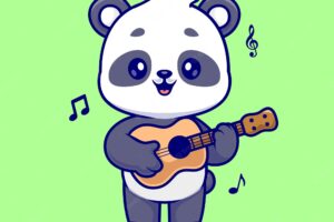 Cute panda playing guitar cartoon vector icon illustration. animal music icon concept isolated flat