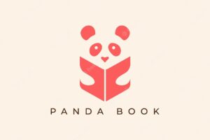 Cute panda read book logo design vector