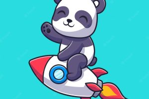Cute panda riding rocket cartoon vector icon illustration. animal technology icon concept isolated
