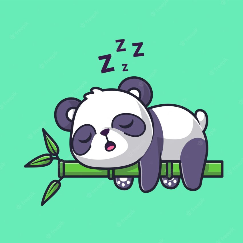 Cute panda sleeping on bamboo tree cartoon vector icon illustration. animal nature icon isolated