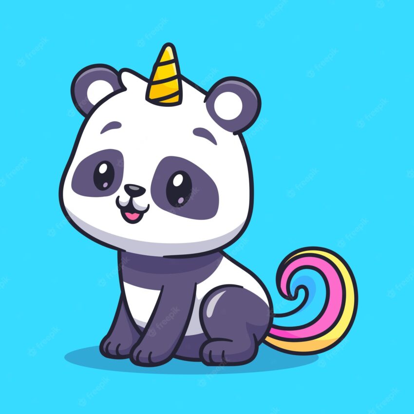 Cute panda unicorn cartoon vector icon illustration animal nature icon concept isolated premium