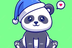 Cute panda winter with beanie hat cartoon vector icon illustration animal nature icon isolated