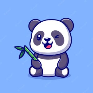 Cute panda with bamboo