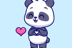 Cute panda with love sign hand cartoon vector icon illustration. animal nature icon concept isolated