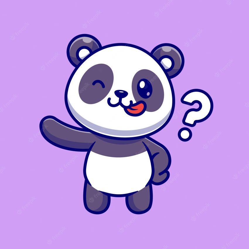 Cute panda with question mark cartoon vector icon illustration. animal nature icon concept isolated premium vector. flat cartoon style