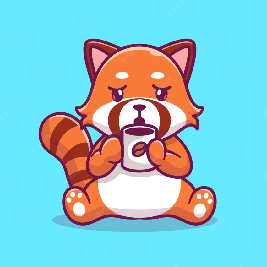 Cute red panda drinking coffee cartoon vector icon illustration animal drink icon concept isolated