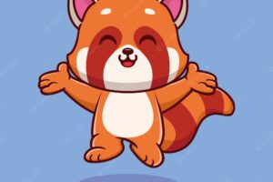 Cute red panda happy jump cartoon vector icon illustration animal nature icon concept isolated