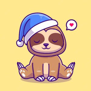 Cute sloth winter with beanie hat cartoon vector icon illustration animal nature icon isolated
