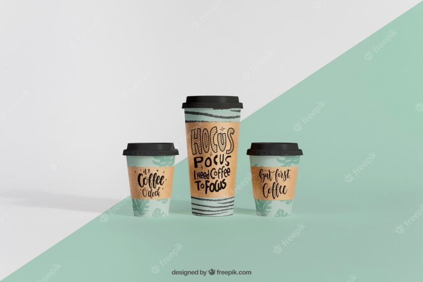Decorative mockup of three coffee cups
