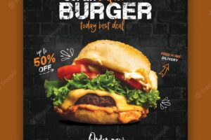 Delicious burger and food menu flyer template