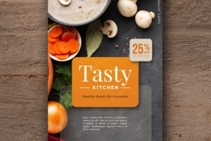 Delicious healthy food restaurant flyer with photo