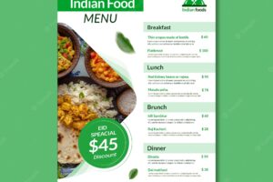 Delicious indian food menu template