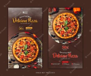 Delicious pizza instagram stories food post template or stand banner template