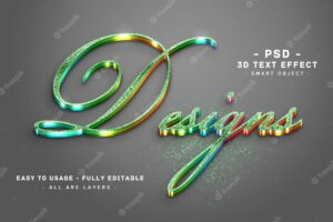 Desings 3d green glitter colors text style effect