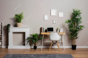 Desk concept with plants and chair