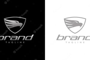 Eagle head in shield gray gradient logo vector template