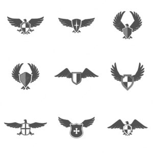 Eagle icon shield set