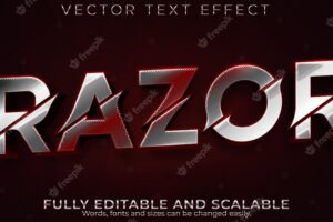 Editable text effect razor, 3d metallic and sword font style