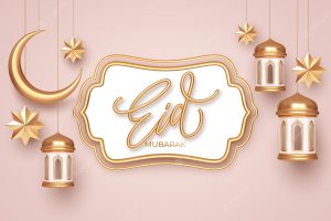 Eid mubarak 3d realistic symbols of arab islamic holidays