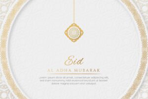 Eid mubarak arabic elegant white and golden luxury islamic ornamental circle shape background with i