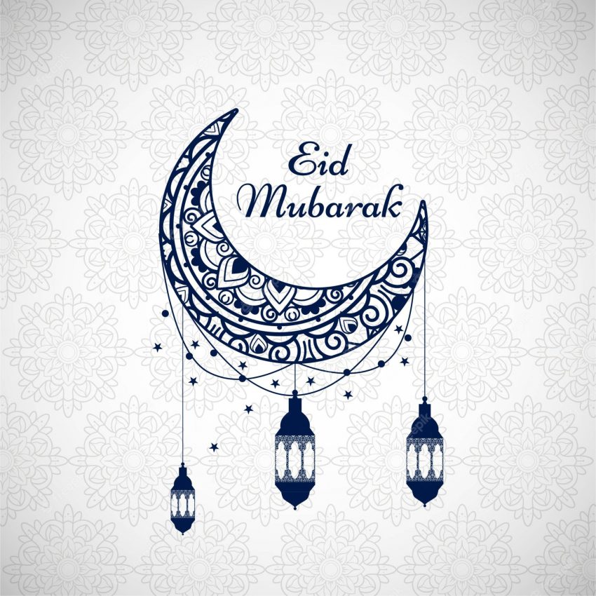 Eid mubarak background with blue moon