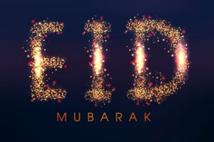 Eid mubarak background with shiny shapes