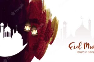 Eid mubarak festival banner with crescent moon design vector