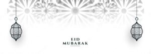 Eid mubarak festival banner with hanging lanterns