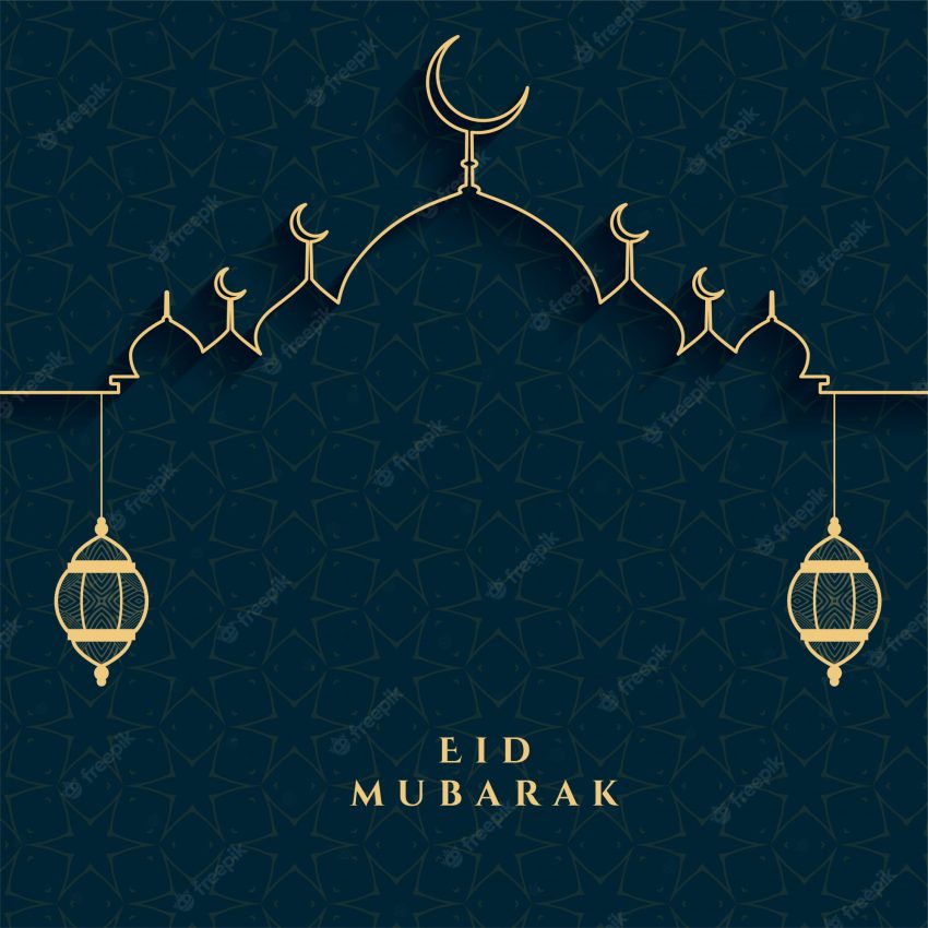 Eid mubarak festival card in golden and black colors